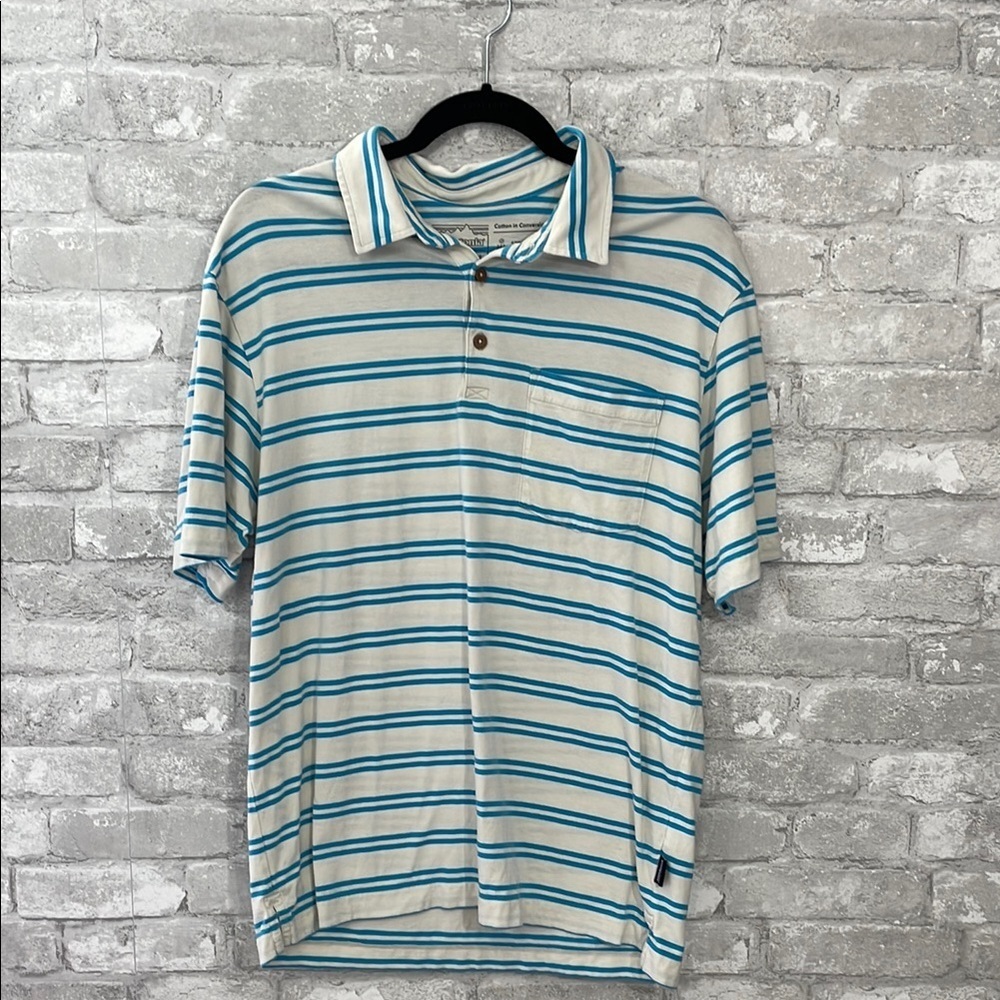 Patagonia Blue and White Striped Polo Shirt